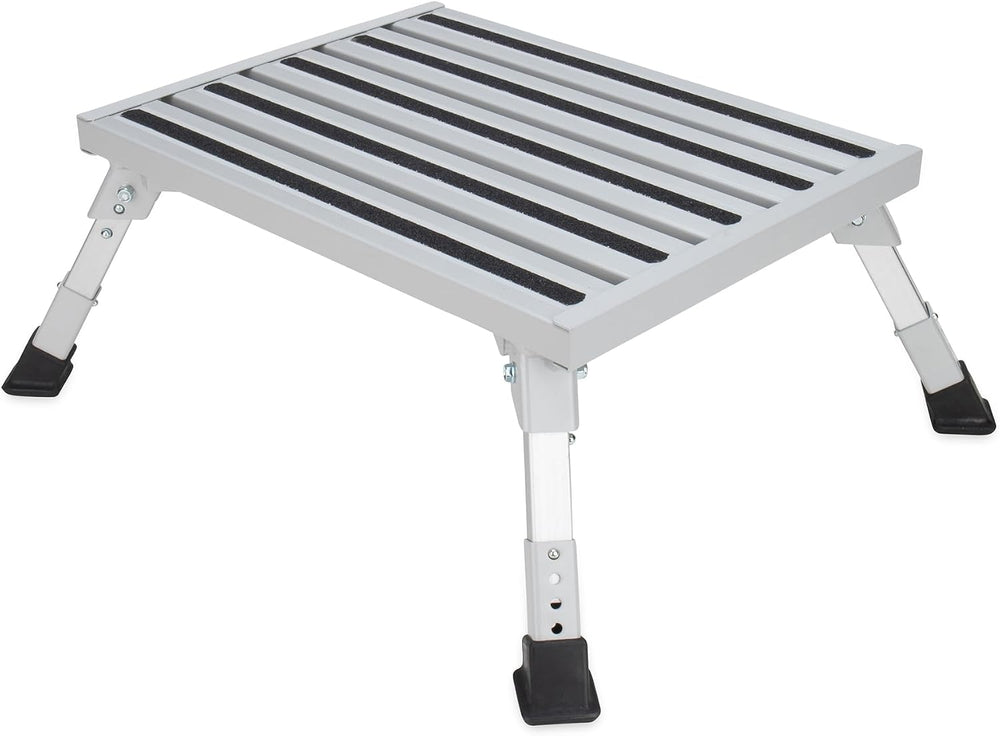 Camco Folding Aluminum Step Stool, Adjustable Height for RV and Trailers, Sil...