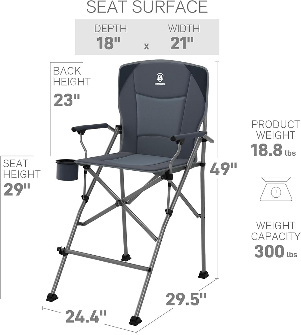 EVER ADVANCED Tall Director Chair 31" Foldable Camping with Carry Bag Grey