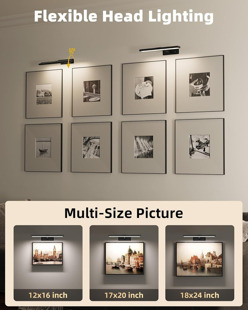 EZVALO 4-Pack Picture Lights for wall, 16'' Rechargeable Art Lights (...