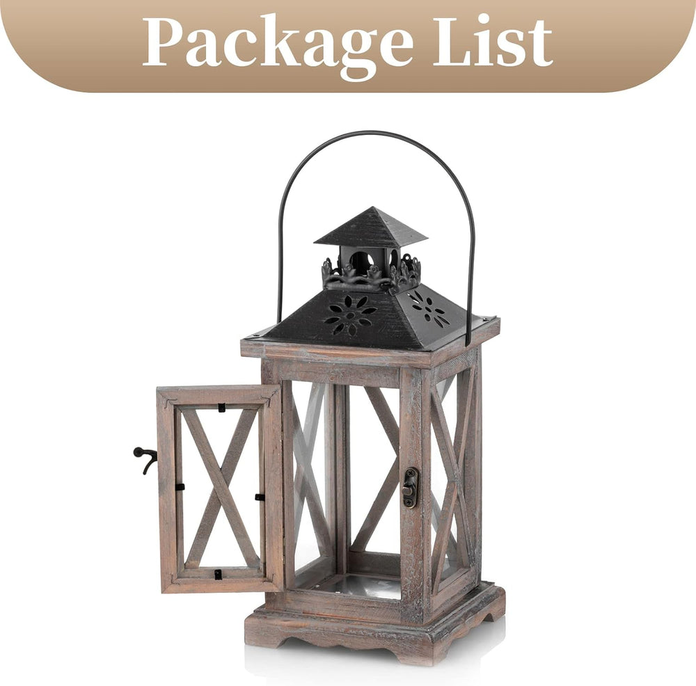 Sziqiqi Wooden Farmhouse Lanterns Decorative, 11" Rustic Lantern