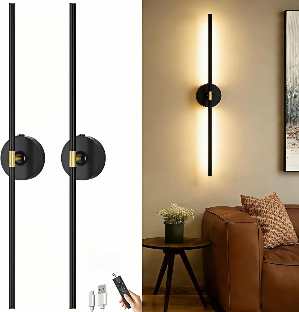 Battery Operated Wall Sconce Set of 2: 10000mAh Wireless Sconces Rechargeable...