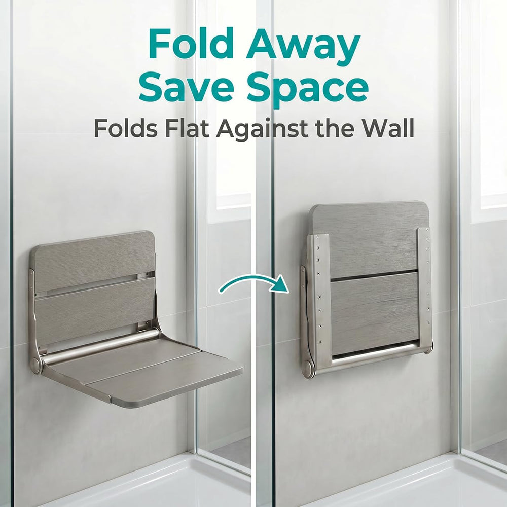 400 lbs Capacity Upgraded Wide Bracket Wall Mounted Folding Shower Seat, Heav...