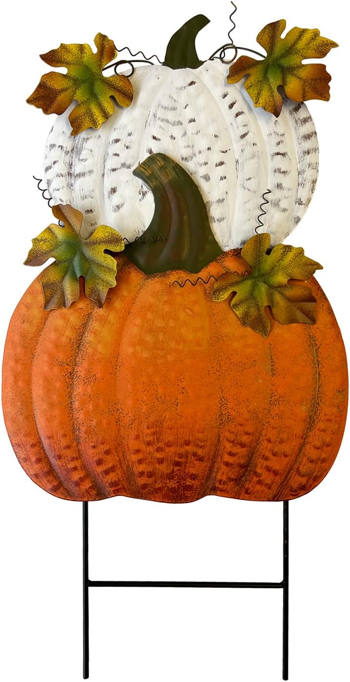 SAGUZOU Metal Stacked Pumpkin Garden Stake, Outdoor Fall Yard Decor with Doub...