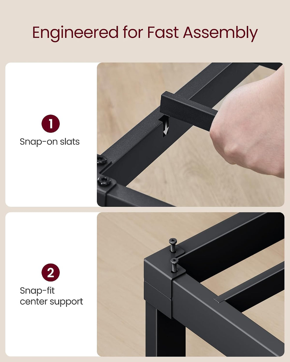 VASAGLE Twin Metal Bed Frame, 14 Inches Tall, 550 lb Weight Capacity