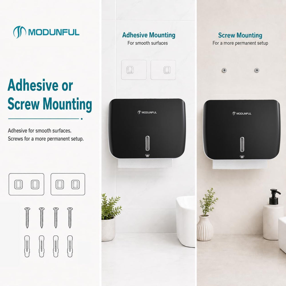 modunful Folded Paper Towel Dispenser Wall Mount - No Drill Matte Black