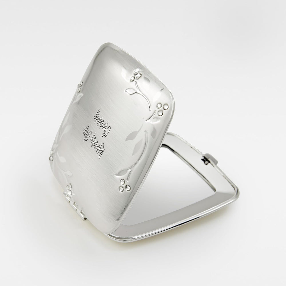 THINGS REMEMBERED Engraved Silver Leaves and Vines Compact Makeup Mirror (Fre...