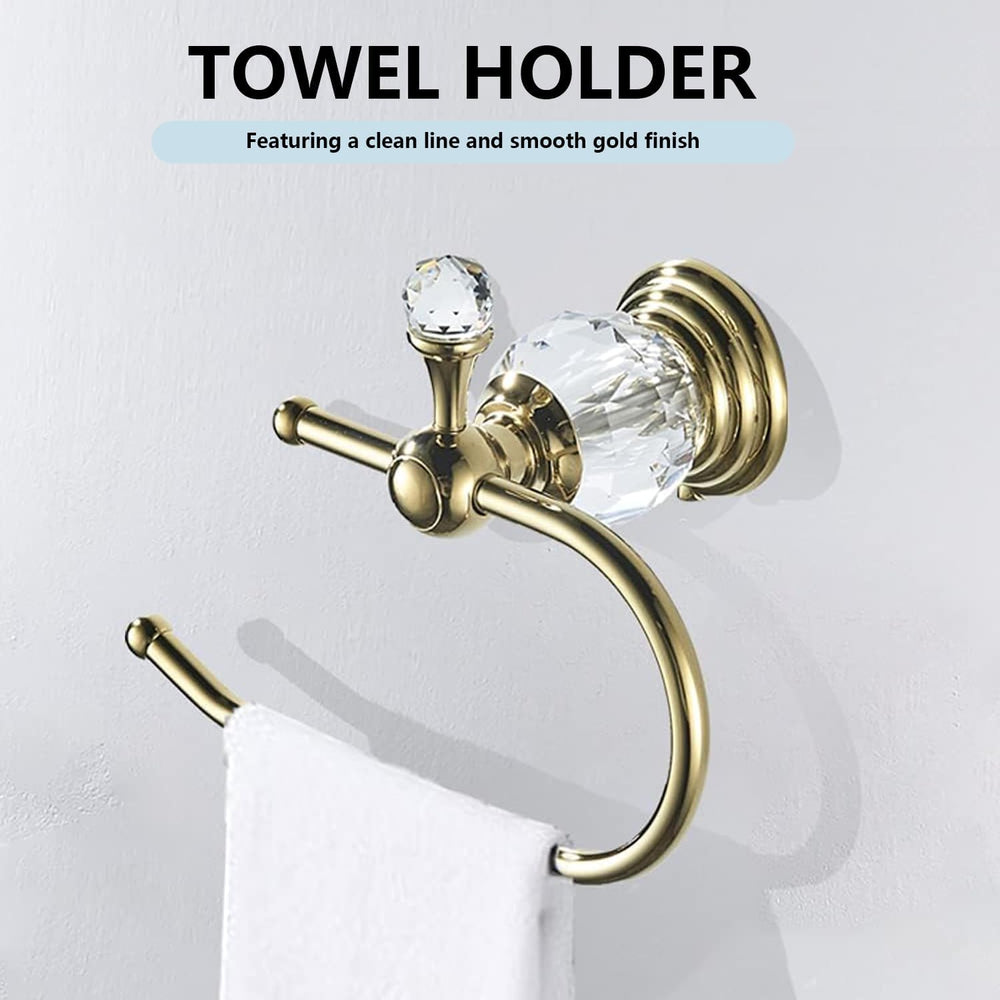 Gold Crystal Half Round Towel Ring, Hand Towel Holder for Bathroom, Gold Toil...