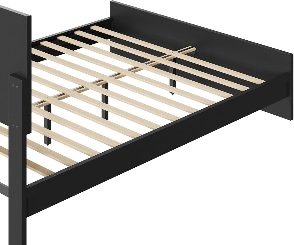KISLOT Rattan Bed Frame with 2 Nightstands, Boho Platform, Black, Queen
