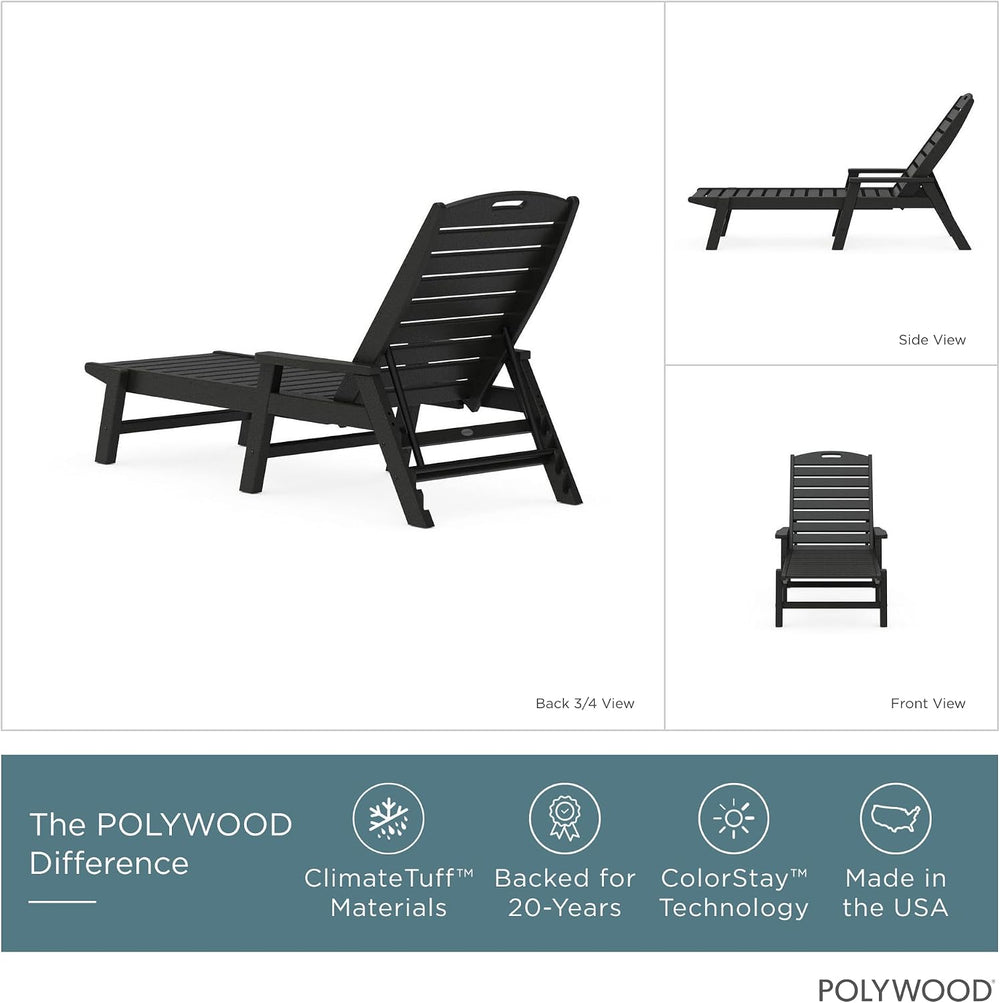 POLYWOOD NCC2280MA-P Nautical Arms Chaise, Black