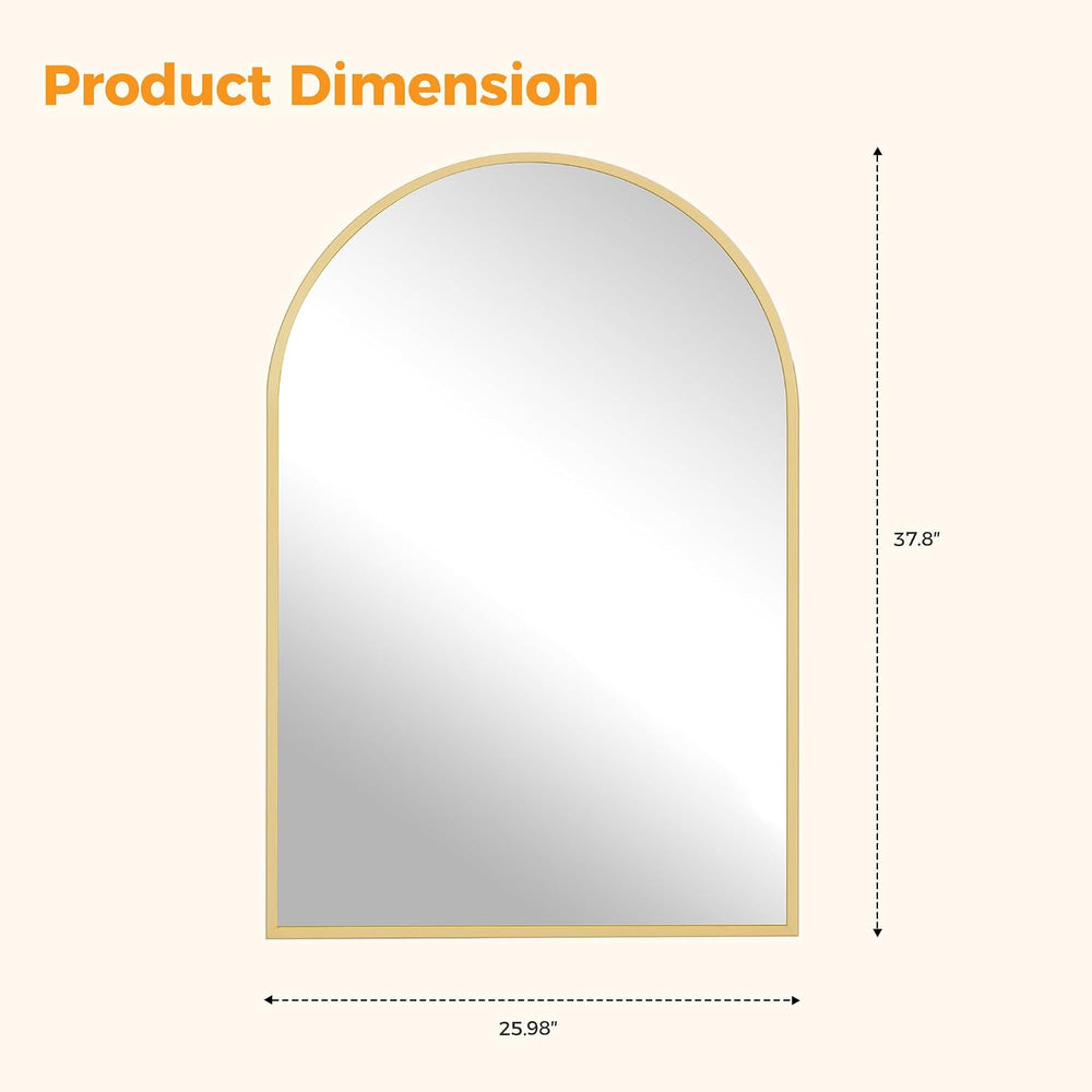 DUMOS 26"x38" Arched Wall Mirror, Bathroom Mirrors for Over Sink, Gold
