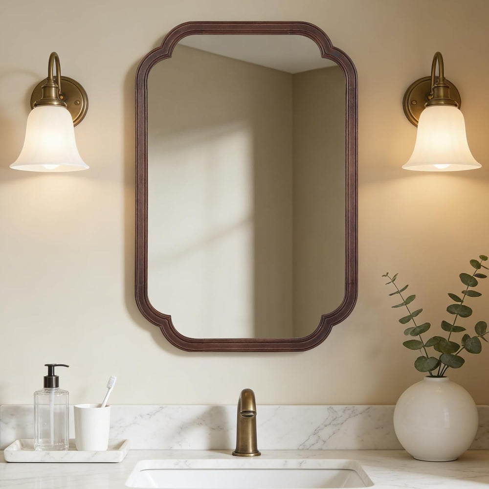 WallBeyond 20" x 30" Rounded Corner Arch Wall Mirror with Wood Fram...