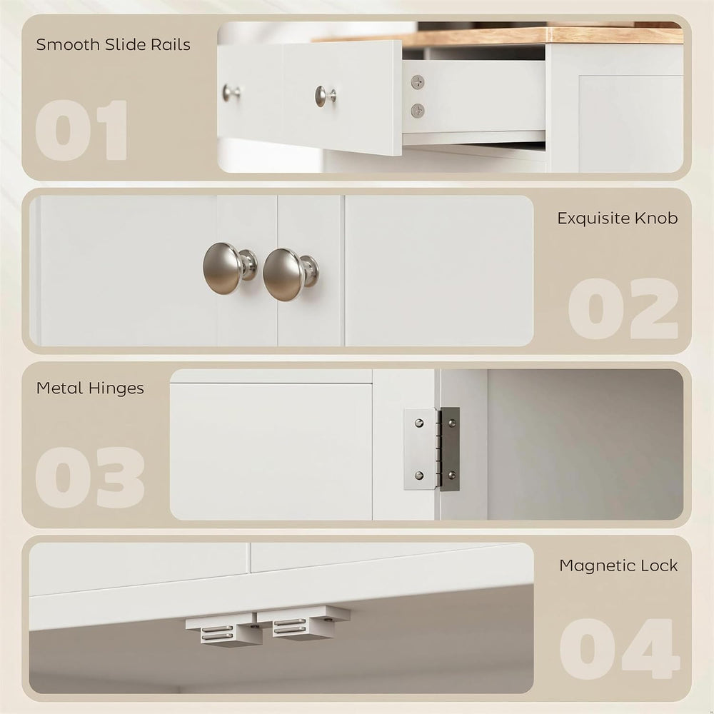 HOMCOM Sideboard Buffet Cabinet Solid Wood Countertop White