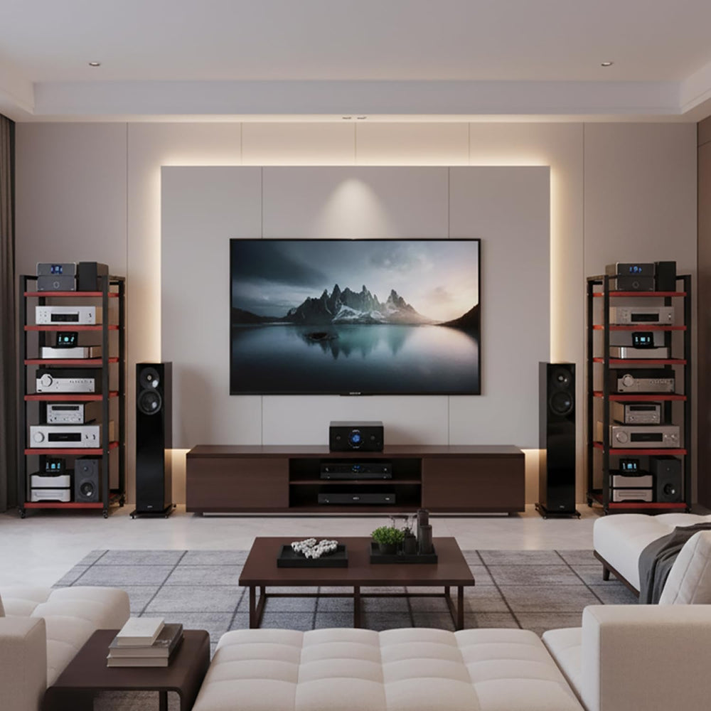 6 Tier AV Media Stand, 55in Audio Rack Tower Stereo Components Cabinet