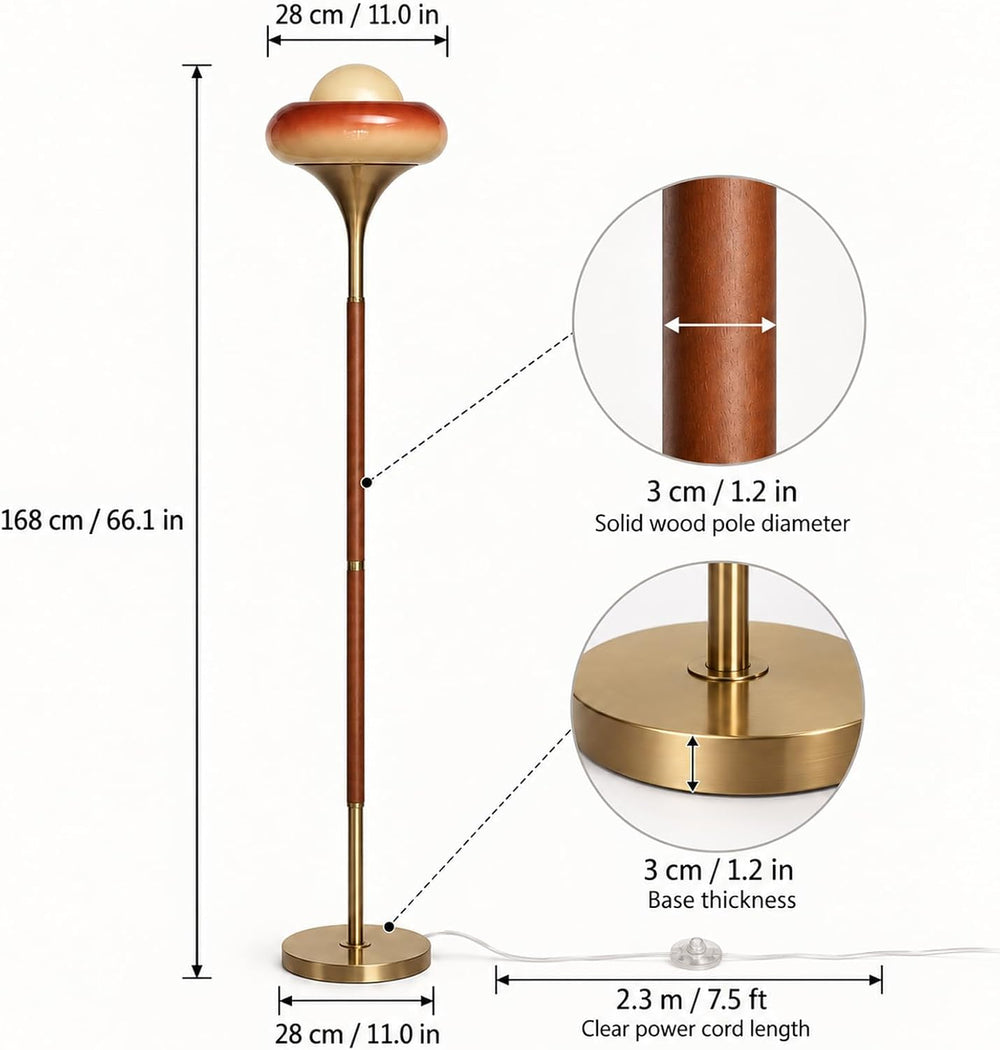 Mid Century Modern Orange Floor Lamp, Gradient Amber Glass Shade