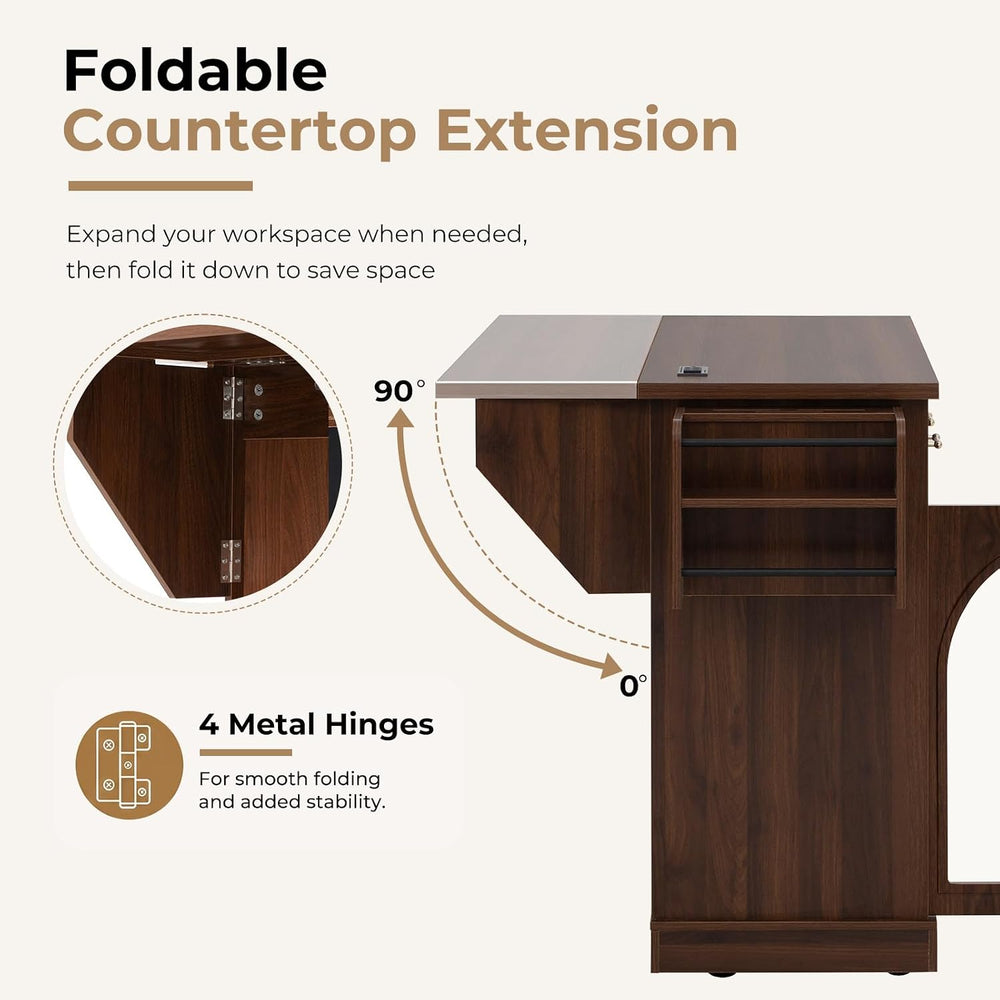 Rovibek 65 inch Rolling Kitchen Island with Storage, Drop Leaf and Power Outl...