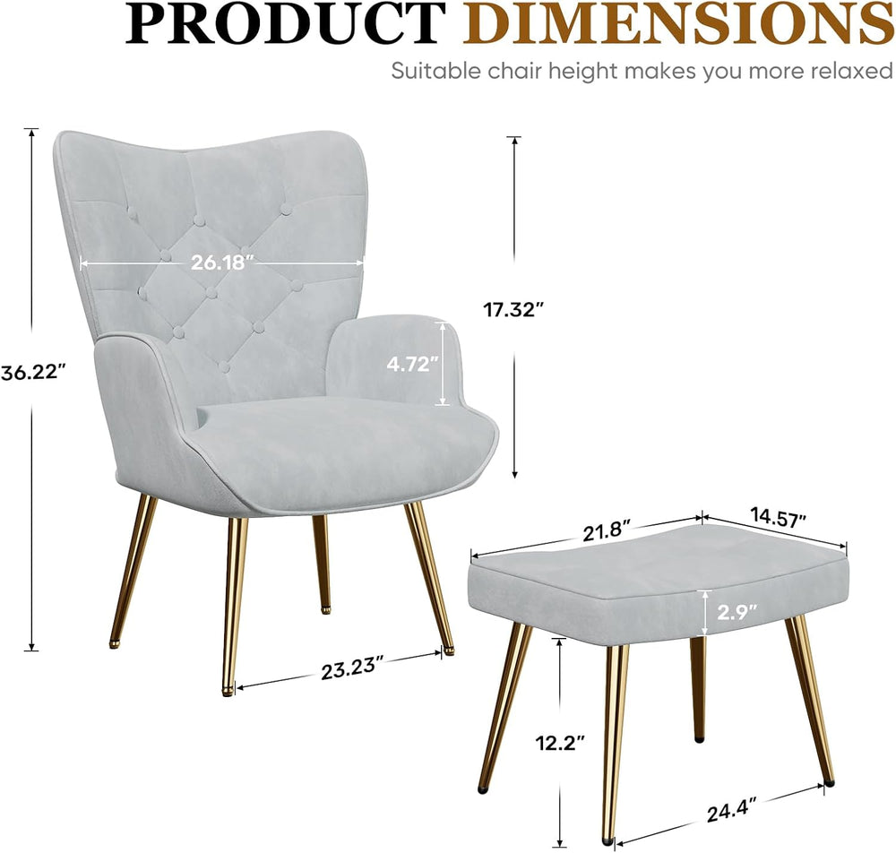 Nalupatio Set of 2 Accent Chairs with Ottoman Footstools, Mid Century Modern ...