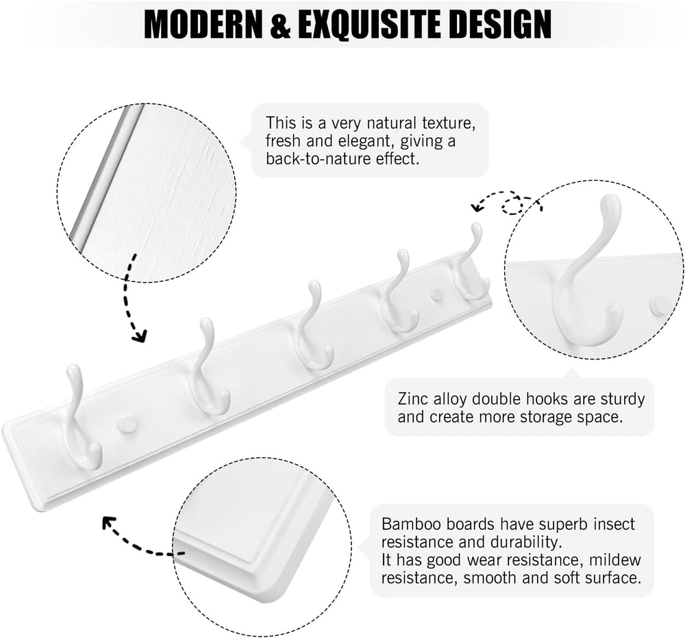 Badiano Heavy Duty Wooden Coat Rack, Wall-Mounted Organizer, 24 Inch, White