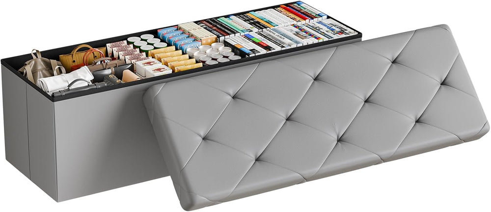 DUMOS 43 Inch Folding Storage Ottoman, Large Ottoman with Storage for Home