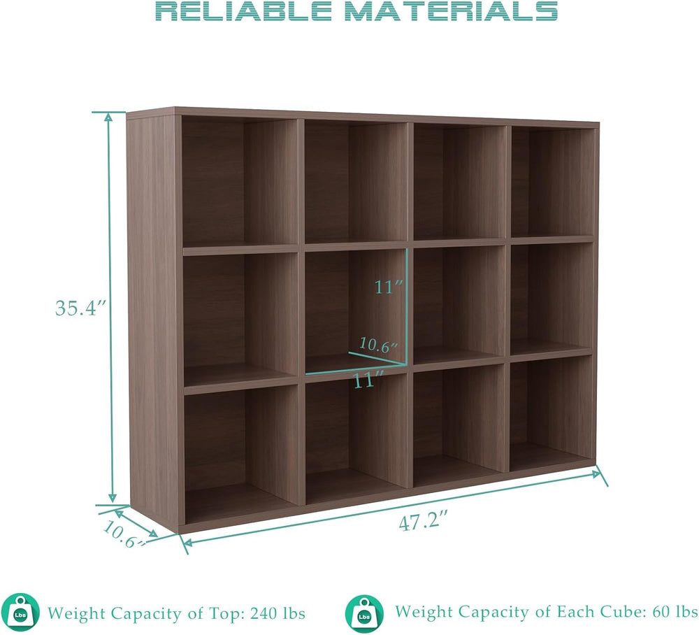 OSCHF 12-Cube Storage Shelf Bookcase, Walnut