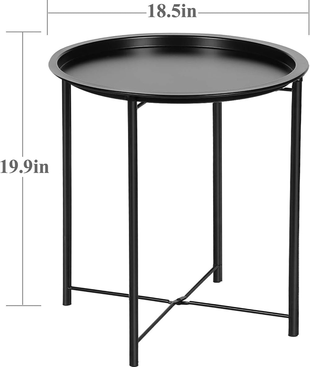 End Table Set of 2,Outdoor Side Table, Small Patio Round Folding Metal Black ...
