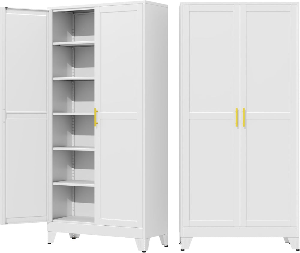 75" Metal Garage Storage Cabinet with 2 Doors and 5 Adjustable Shelves,M...