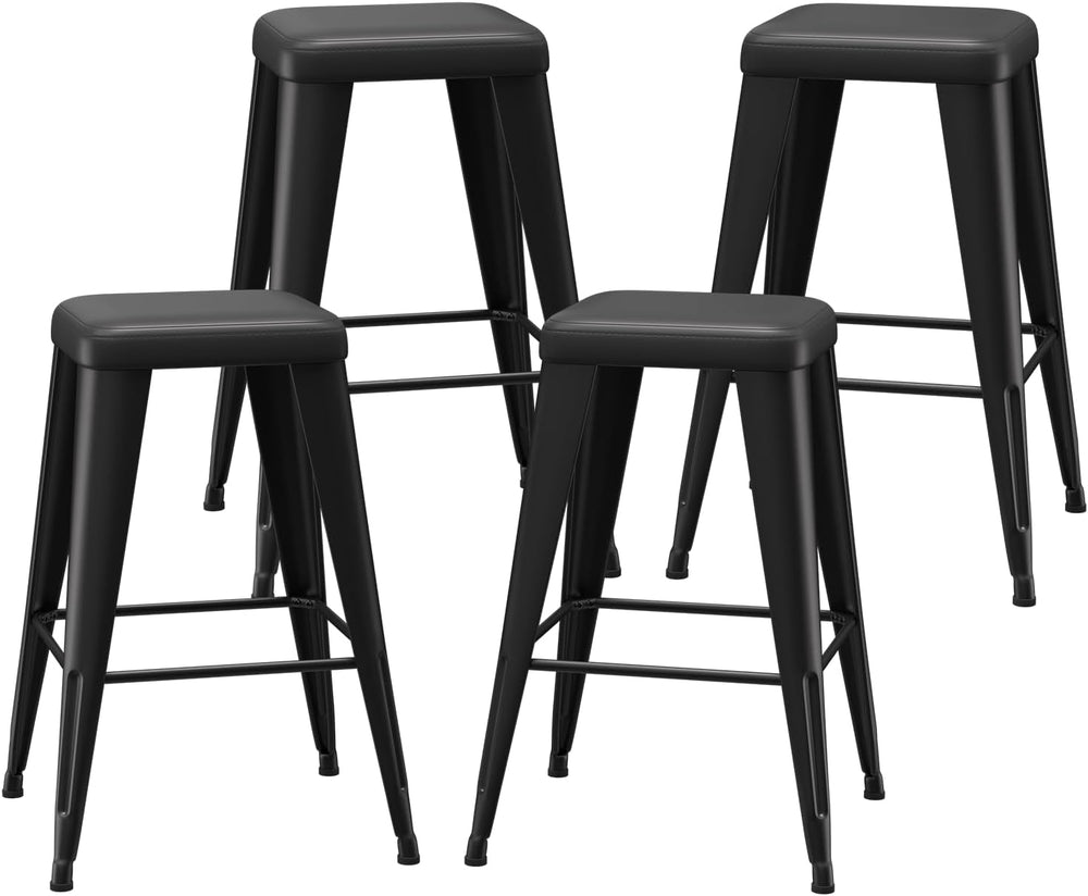Bar Stools Set of 4, 26" Counter Height Bar Stools Backless, Upholstered...