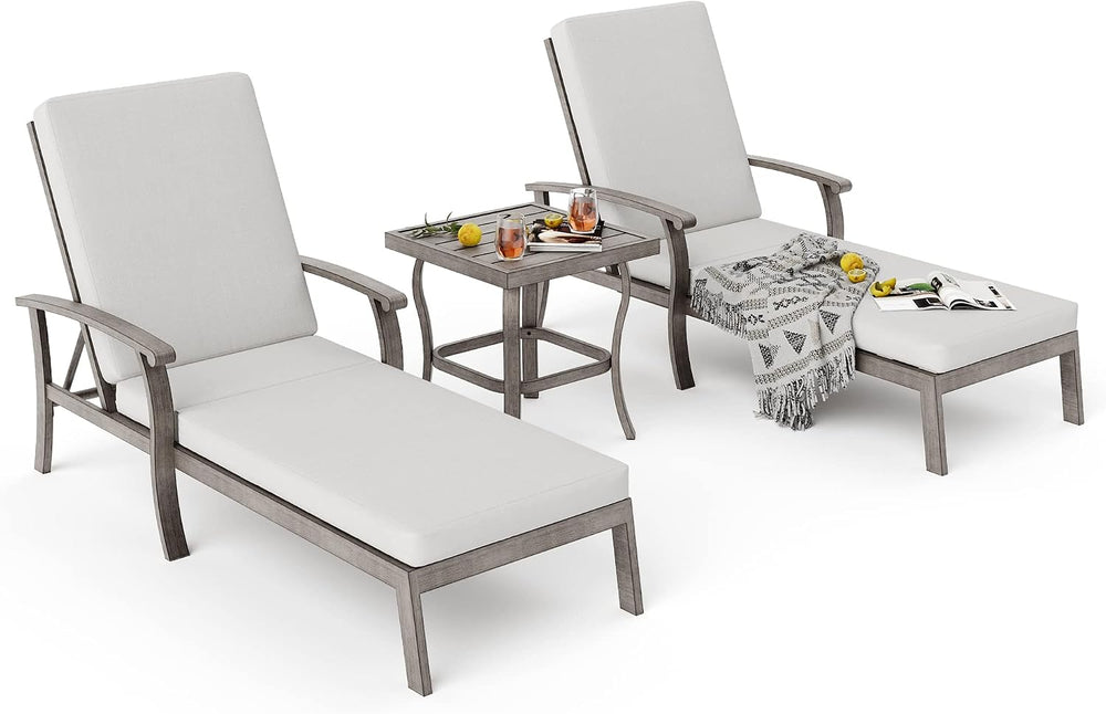 HAPPATIO Aluminum Patio Chaise Lounge Set 3 Pieces, Aluminum Patio Lounge Cha...