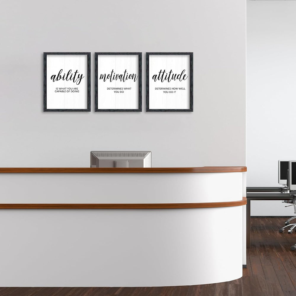 AuraPeak 3 Piece Inspirational Quotes Office Wall Art Black 14"×11"