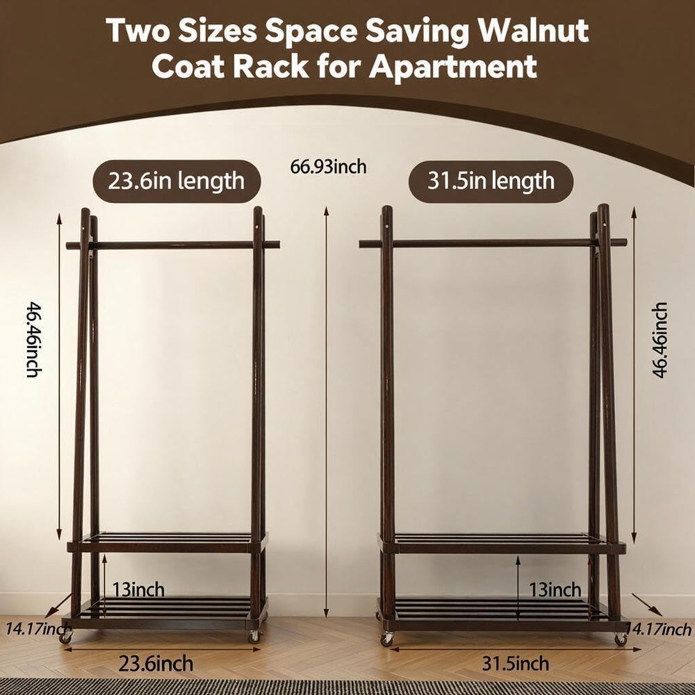 Solid Wood Clothing Rack with Wheels, Garment Rack Shelves, 31.5"W BLACK