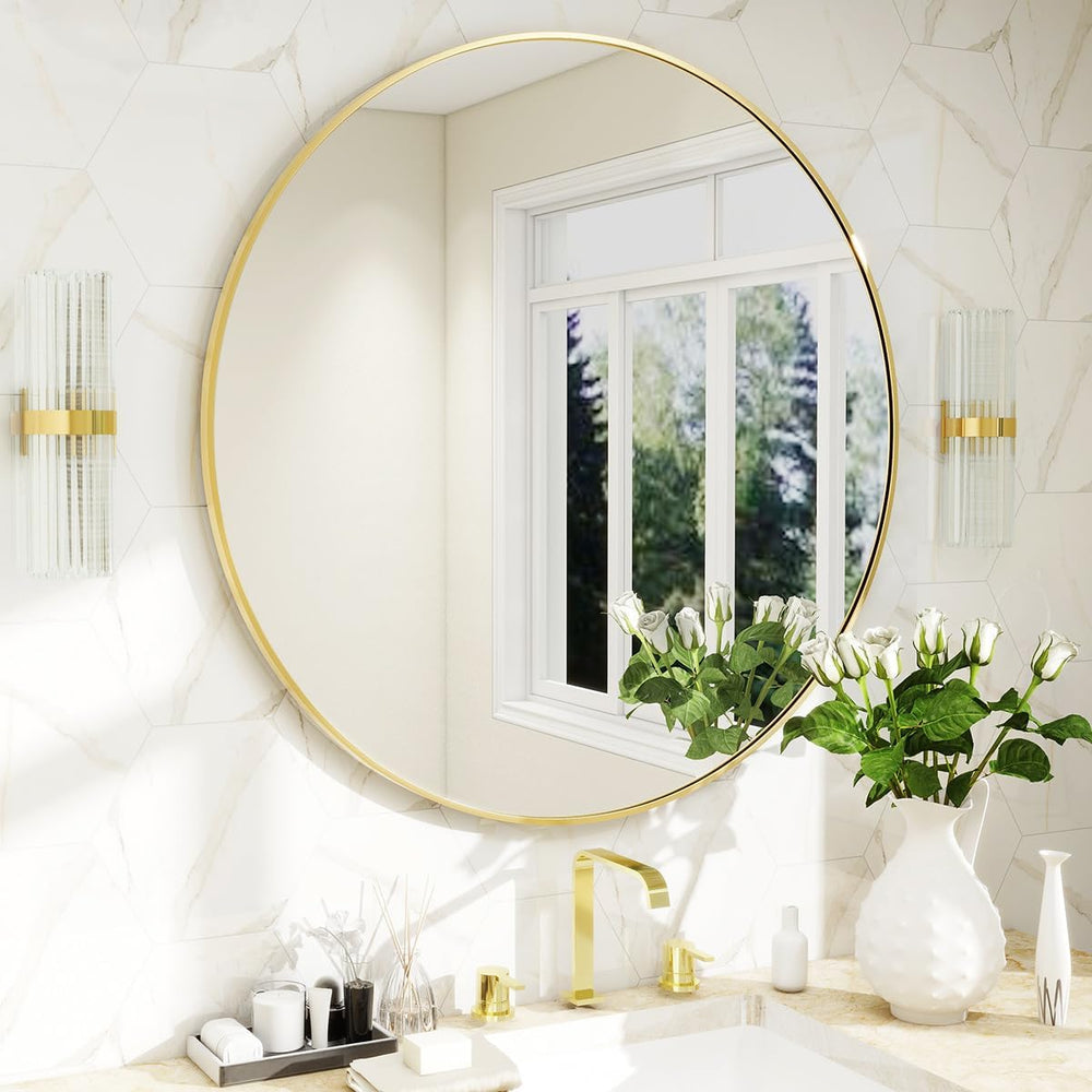 BEAUTYPEAK 20 Inch Round Mirror, Metal Frame Circle Mirror, Gold