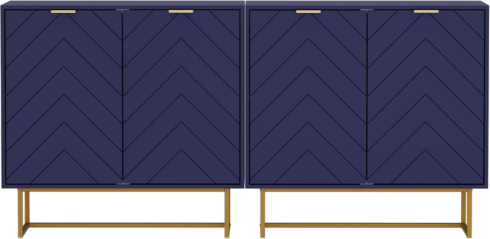 Modern Sideboard Buffet with Storage, Set of 2 Modular Cabinets, Navy Blue