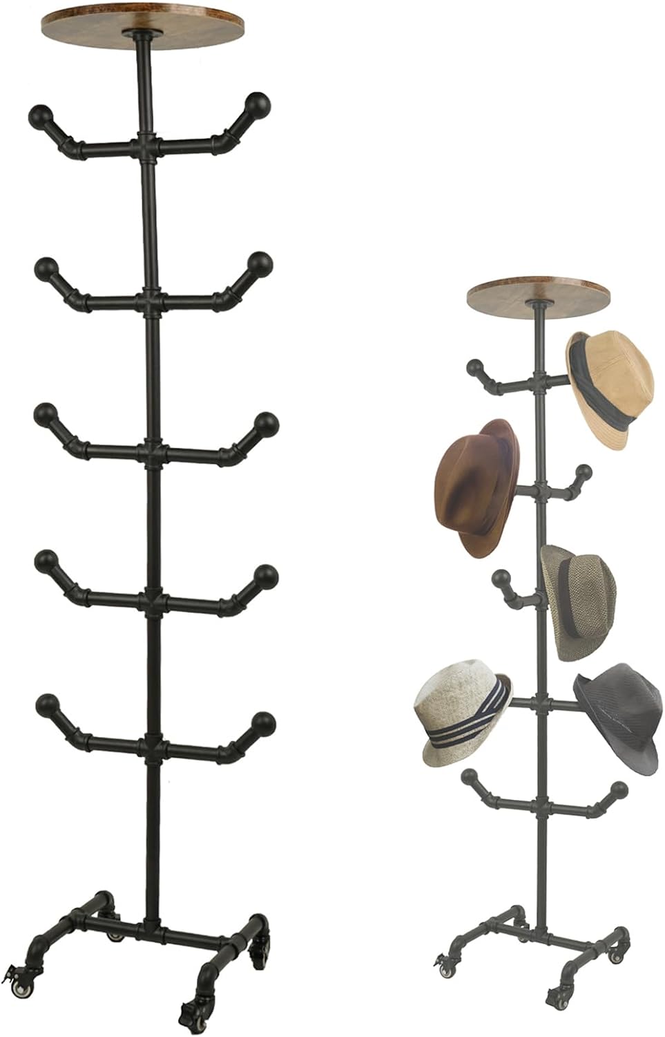 uyoyous Industrial Standing Hat Rack on Wheels with 10 Hooks
