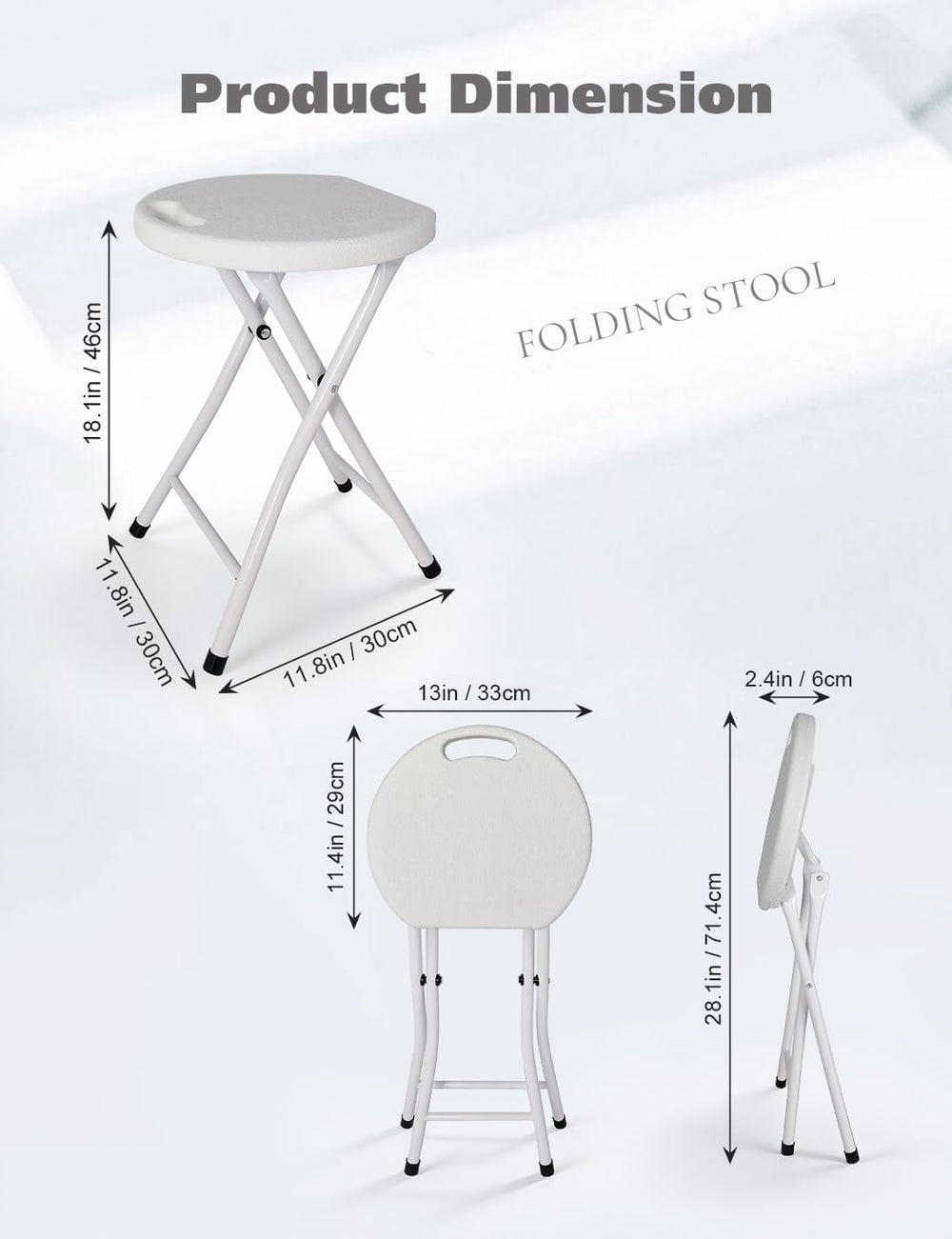 18 Inch Folding Stool with Handle, 2Pcs White