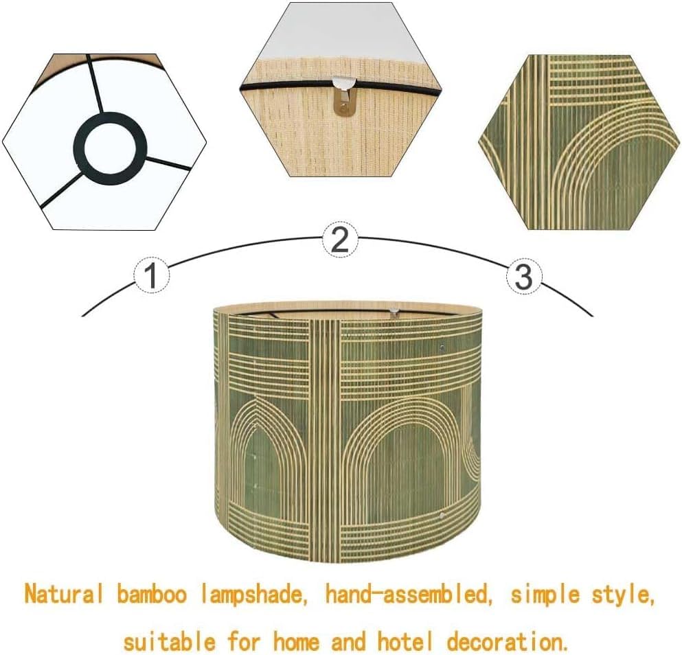 Rustic Bamboo Boho lamp Shade Decorative Geometric Green Figure 11.8x9Inch
