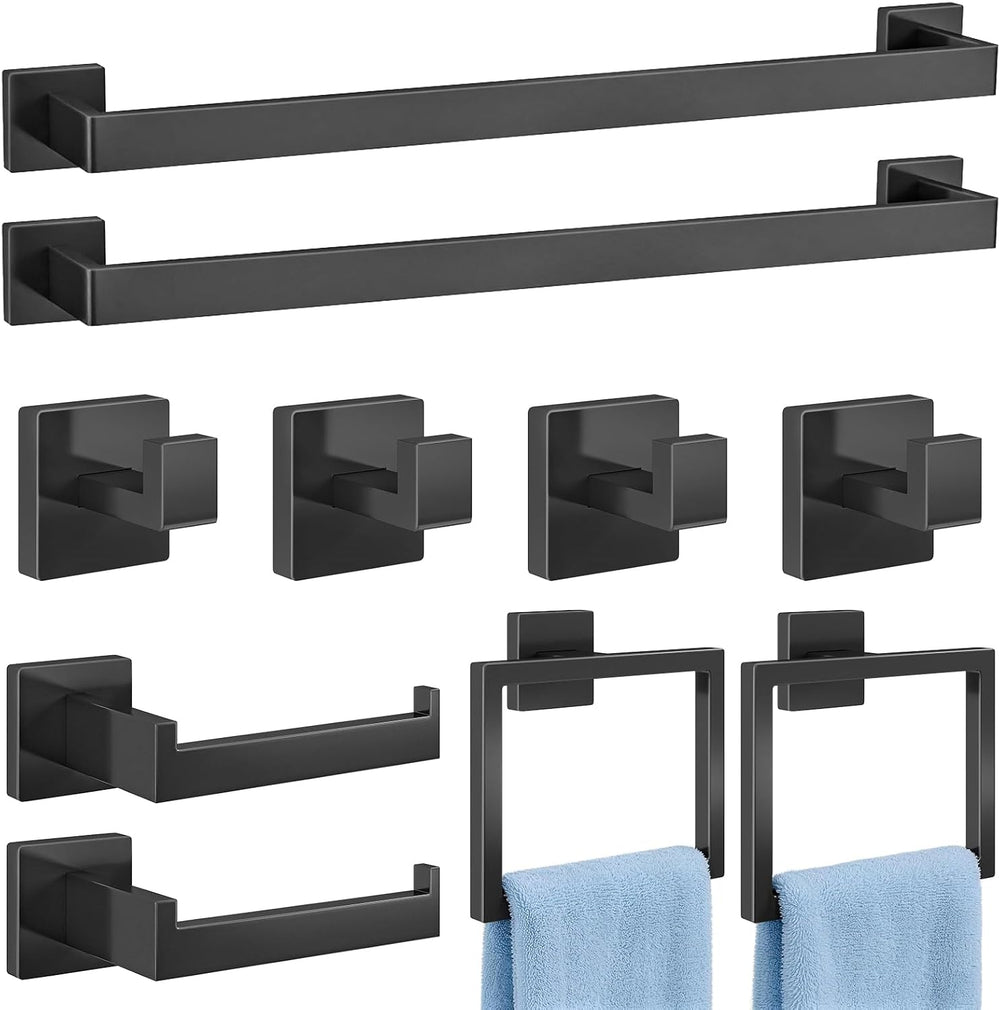 Gypie Bathroom Accessories Set Wall Mounted, 10-Piece 24In Matte Black