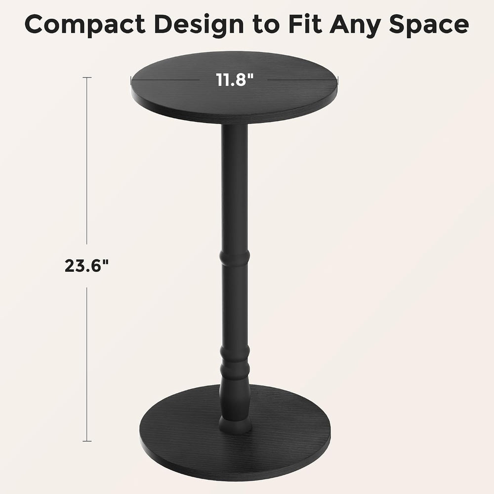 Homleke Round Side Tables Set of 2 with Solid Wood Pillar, Drink Tables