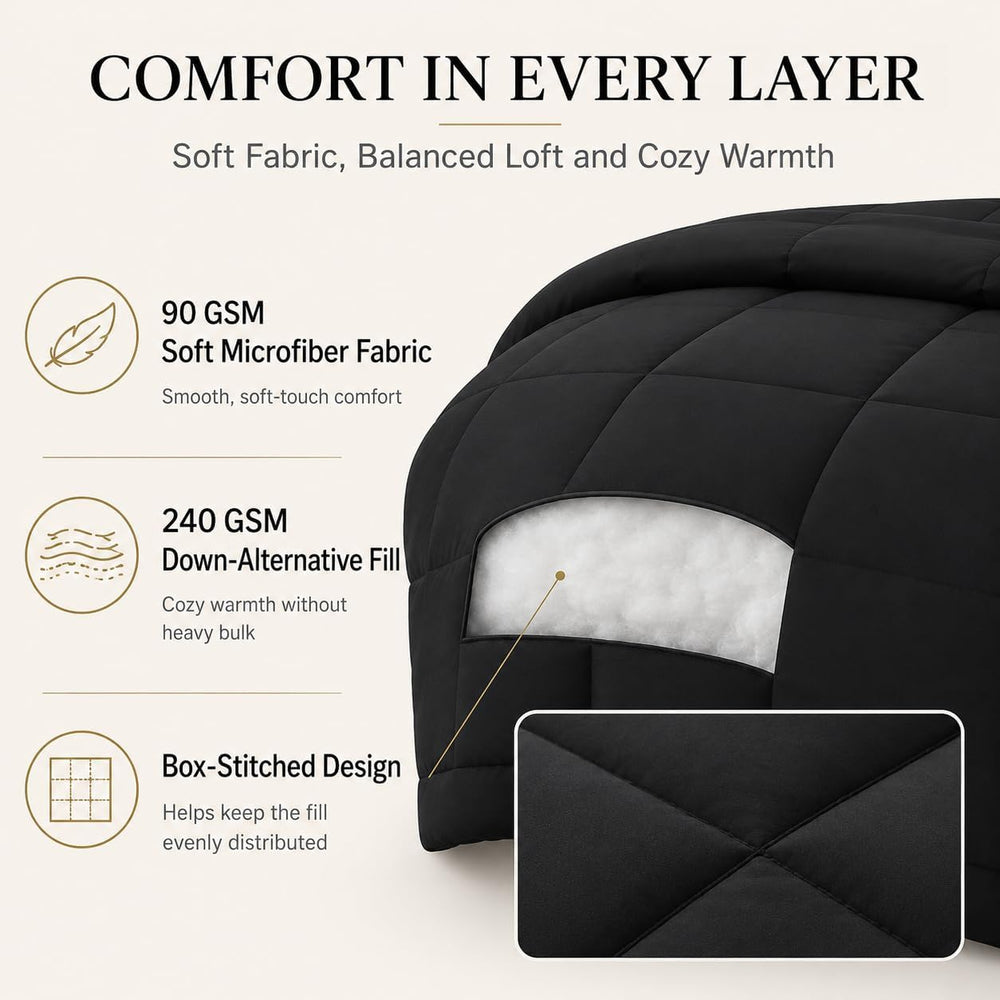 CozyLux King Size Comforter Set Black - 7 Pieces Bed in a Bag
