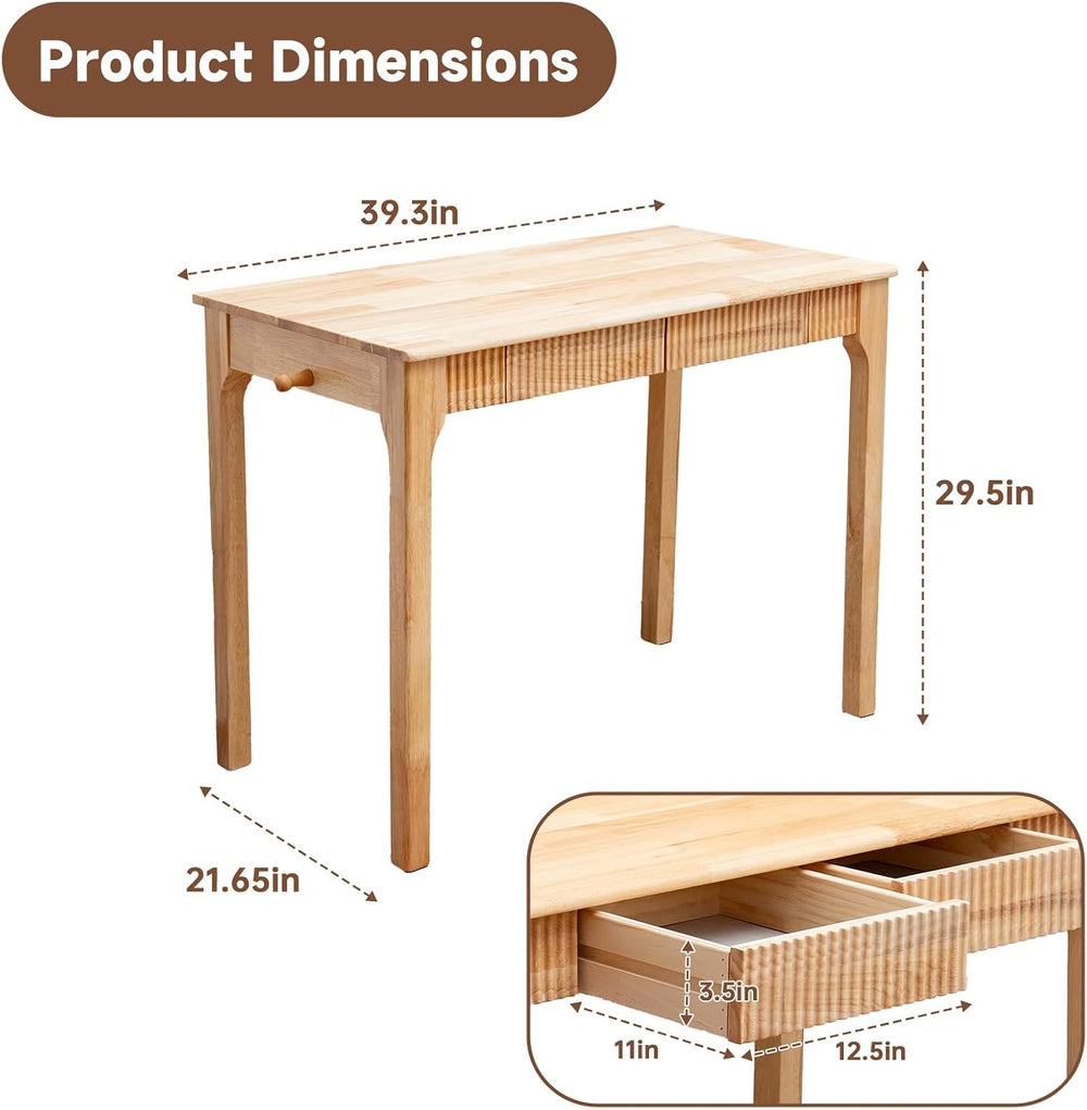 100% Solid Wood Desk,Small Oak Writing Desk,15-Min Assembly,Natural