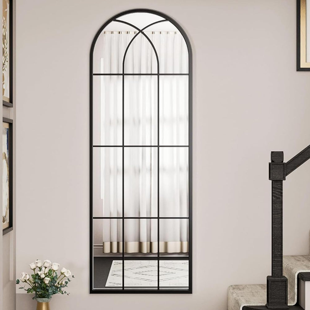 Dewfig Arched Full Length Mirror, 65"x 22" Windowpane Floor Mirror,...