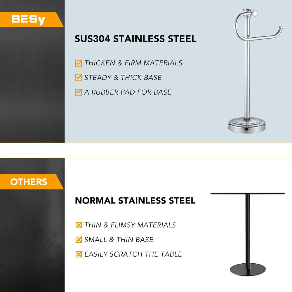 BESy Stand Hand Towel Holder, Countertop Towel Bar, Polished Chrome