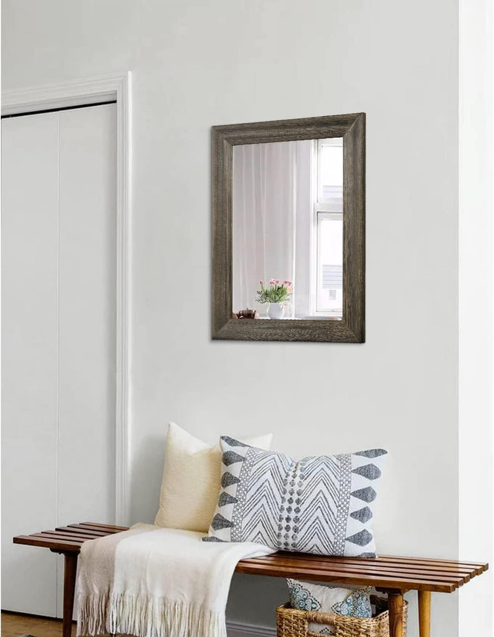 Retro Wall Mirror with Wood Framed Large Rectangle Hanging Mirrors 20"x1...