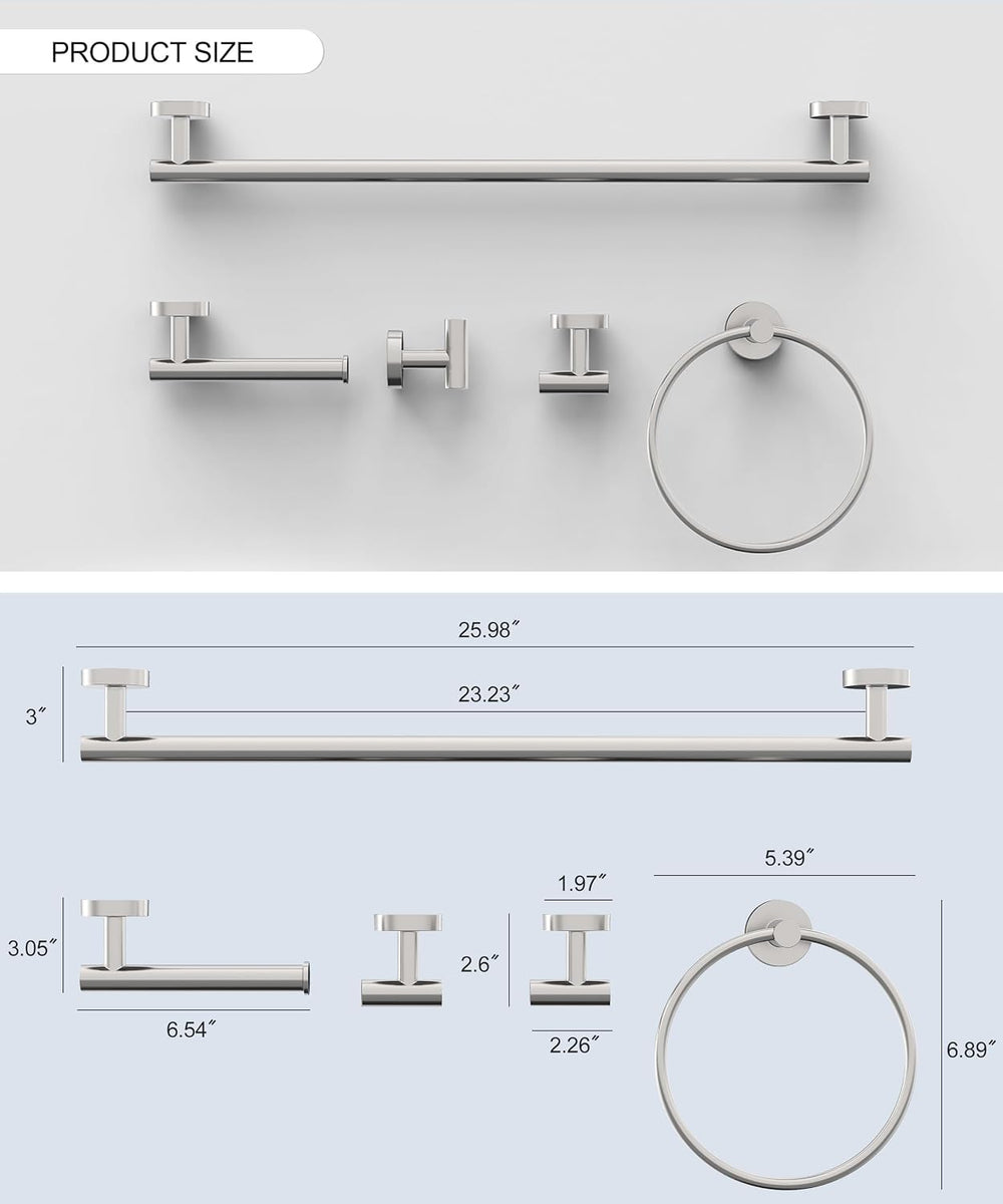Brushed Nickel Bathroom Hardware Accessories Set 5 Pcs