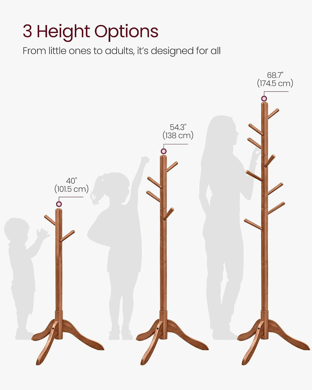 VASAGLE Solid Wood Coat Rack, Free Standing, Tree-Shaped, with 8 Hooks