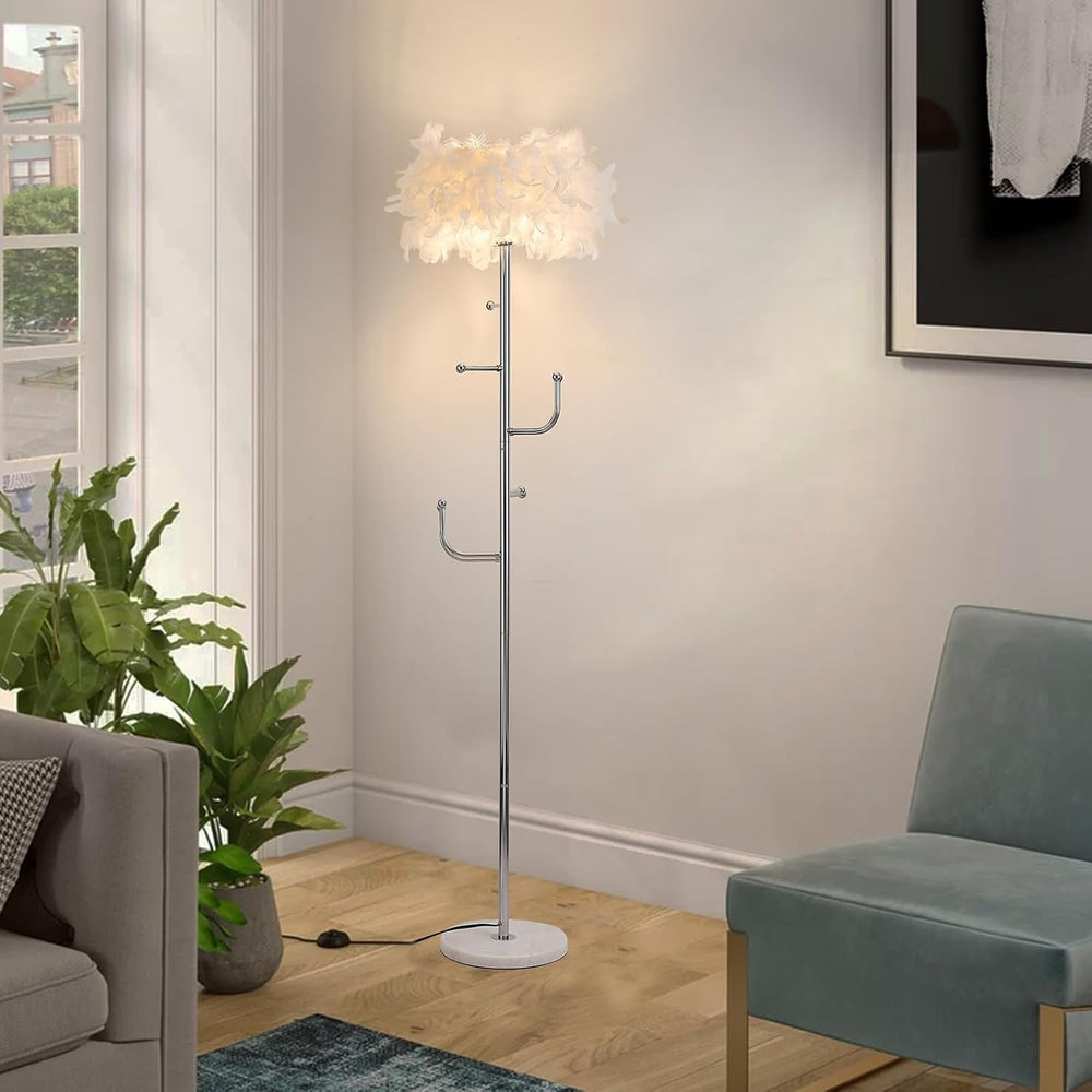 Feather Floor Lamp with Coat Rack - Modern Metal Hall Tree with 5 Hooks for L...