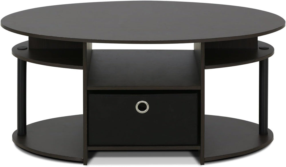 Furinno Jaya Simple Design Oval Coffee Table with Bin for Living Room, Walnut