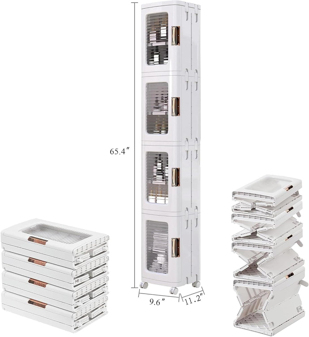 VECELO 4-Tier Narrow Storage Cabinet with Wheels, White