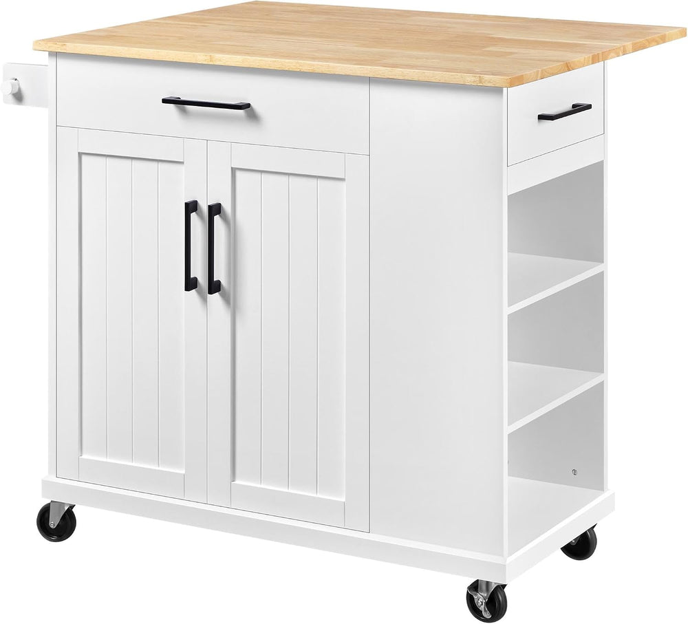 Yaheetech Kitchen Island Cart with Storage, Drop Leaf, Open Shelves, White