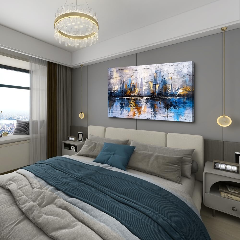 KELIYUAN Abstract Canvas Wall Art Painting Yellow Blue Mural Abstract Wall De...