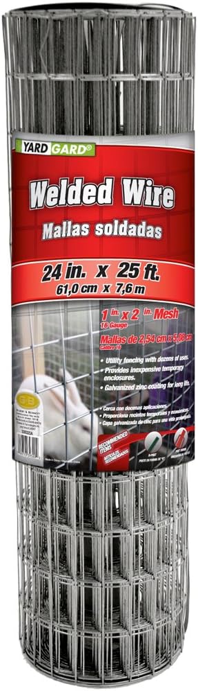 YARDGARD 1 in. x 2 in. Mesh Welded Wire Fence Roll, 24 in. x 25 ft., 16-Gauge...
