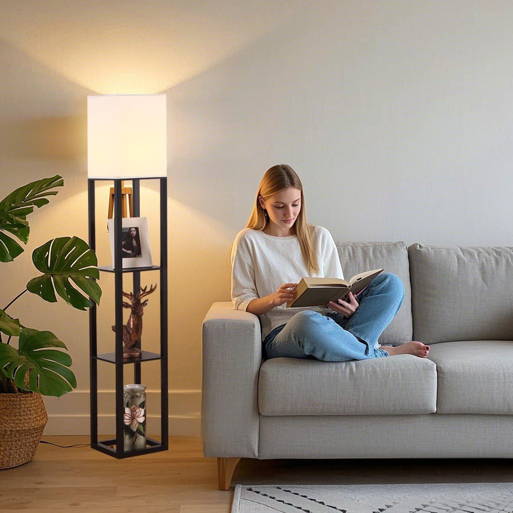 Floor Lamp,Lamp with Shelves,Floor Light for Living Room,Bedroom,Wood,Black